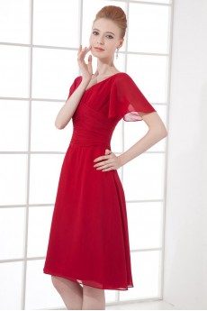 Chiffon V Neckline Knee Length Cap Sleeves Dress