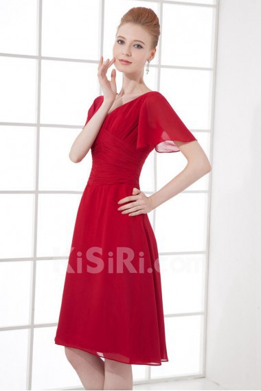 Chiffon V Neckline Knee Length Cap Sleeves Dress