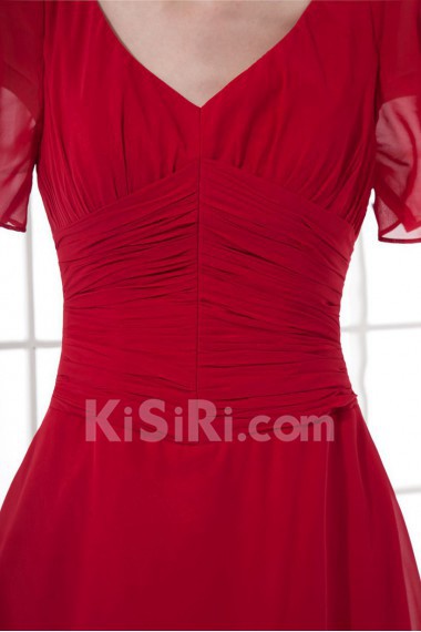 Chiffon V Neckline Knee Length Cap Sleeves Dress