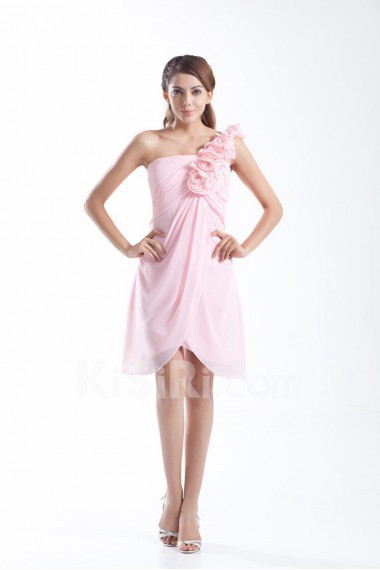 Chiffon One Shoulder Short Dress with Hand-made Flowers