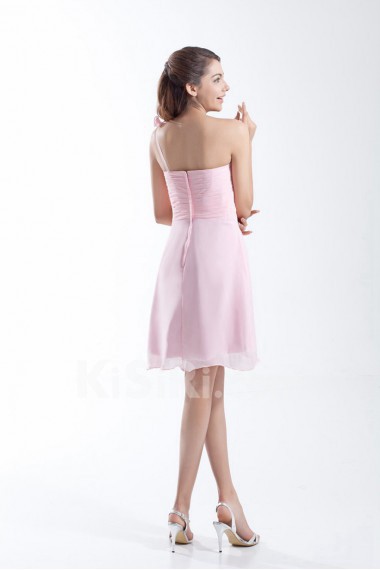 Chiffon One Shoulder Short Dress with Hand-made Flowers