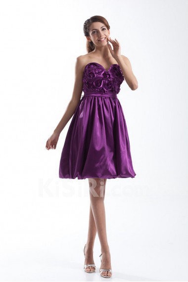 Silk Sweetheart Knee Length Dress with Hand-made Flowers