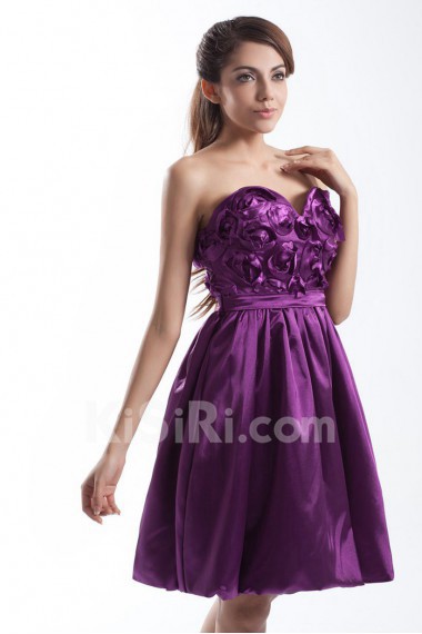 Silk Sweetheart Knee Length Dress with Hand-made Flowers