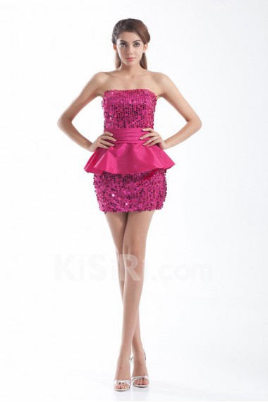 Taffeta Strapless Short Dress with Sequins