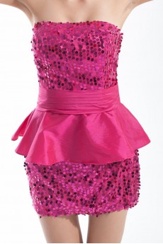 Taffeta Strapless Short Dress with Sequins