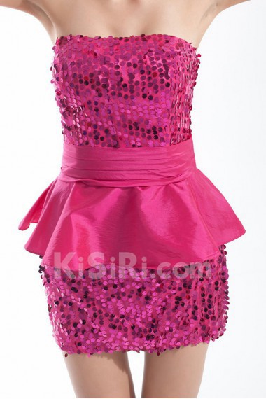 Taffeta Strapless Short Dress with Sequins