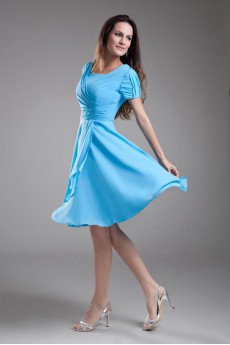 Chiffon V-Neck Knee Length Short Sleeves Column Dress