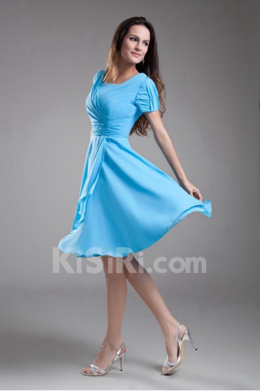 Chiffon V-Neck Knee Length Short Sleeves Column Dress