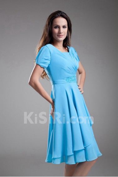 Chiffon V-Neck Knee Length Short Sleeves Column Dress