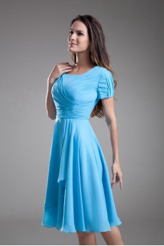 Chiffon V-Neck Knee Length Short Sleeves Column Dress