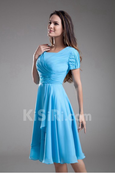 Chiffon V-Neck Knee Length Short Sleeves Column Dress