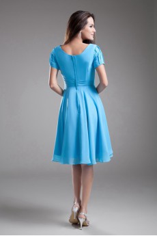 Chiffon V-Neck Knee Length Short Sleeves Column Dress