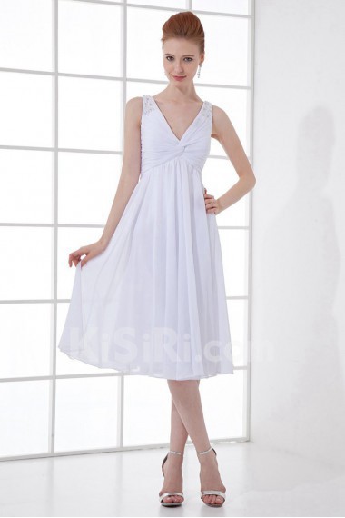 Chiffon V Neckline Knee Length Dress with Sequins