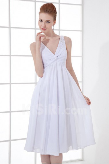 Chiffon V Neckline Knee Length Dress with Sequins