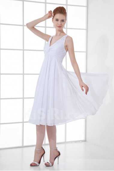 Chiffon V Neckline Knee Length Dress with Sequins