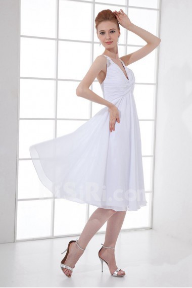 Chiffon V Neckline Knee Length Dress with Sequins