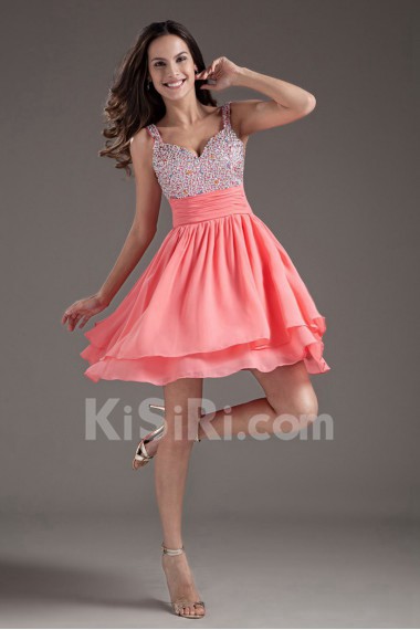 Chiffon Sweetheart Pink Short Dress with Sequins