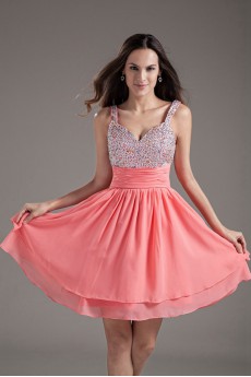 Chiffon Sweetheart Pink Short Dress with Sequins