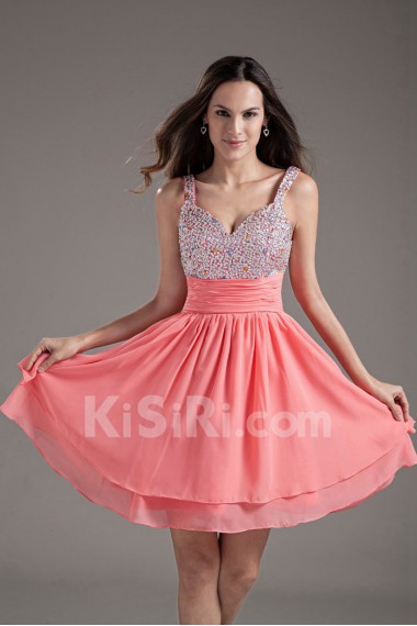 Chiffon Sweetheart Pink Short Dress with Sequins