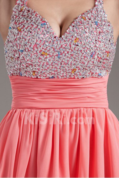 Chiffon Sweetheart Pink Short Dress with Sequins