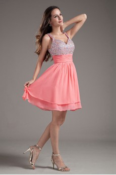 Chiffon Sweetheart Pink Short Dress with Sequins