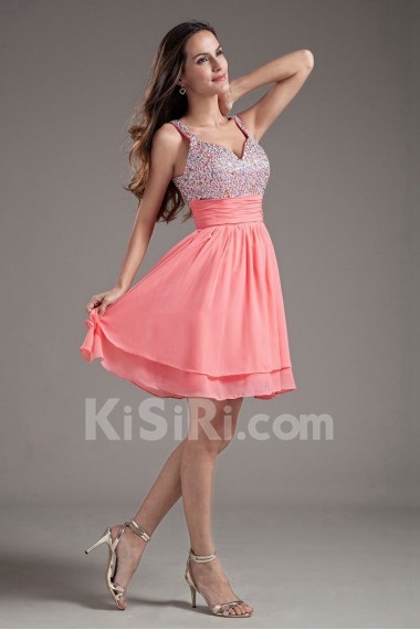 Chiffon Sweetheart Pink Short Dress with Sequins