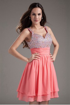 Chiffon Sweetheart Pink Short Dress with Sequins