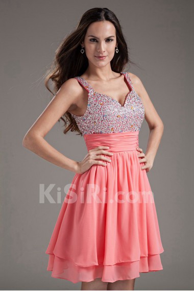 Chiffon Sweetheart Pink Short Dress with Sequins