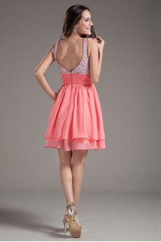 Chiffon Sweetheart Pink Short Dress with Sequins