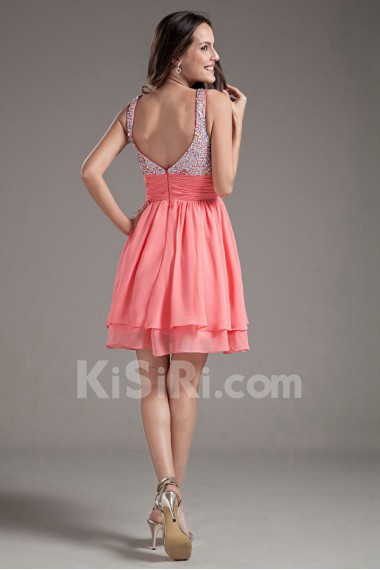 Chiffon Sweetheart Pink Short Dress with Sequins