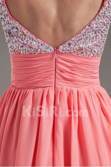 Chiffon Sweetheart Pink Short Dress with Sequins