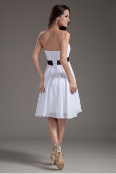 Chiffon Strapless Column White Knee Length Dress with Sash