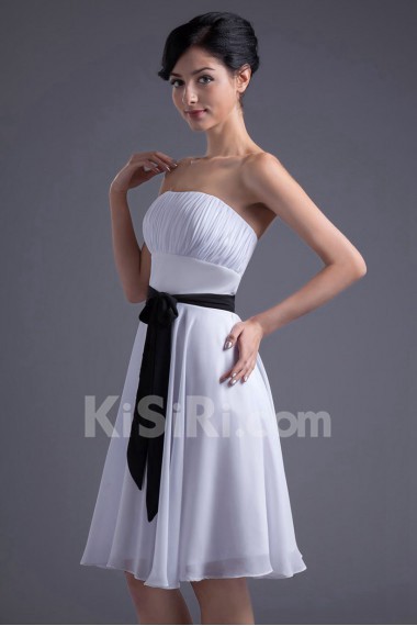 Chiffon Strapless Knee Length Dress with Sash