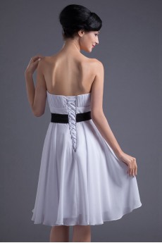 Chiffon Strapless Knee Length Dress with Sash