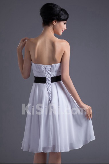 Chiffon Strapless Knee Length Dress with Sash