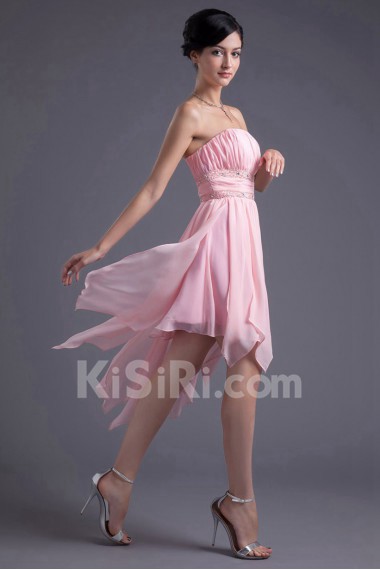 Chiffon Strapless Knee Length Dress with Sash and Sequins