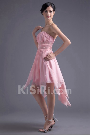 Chiffon Strapless Knee Length Dress with Sash and Sequins