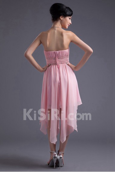 Chiffon Strapless Knee Length Dress with Sash and Sequins