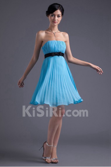 Chiffon Strapless Knee Length Dress with Sash