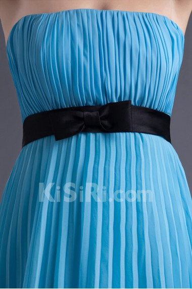 Chiffon Strapless Knee Length Dress with Sash