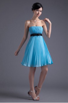 Chiffon Strapless Knee Length Dress with Sash