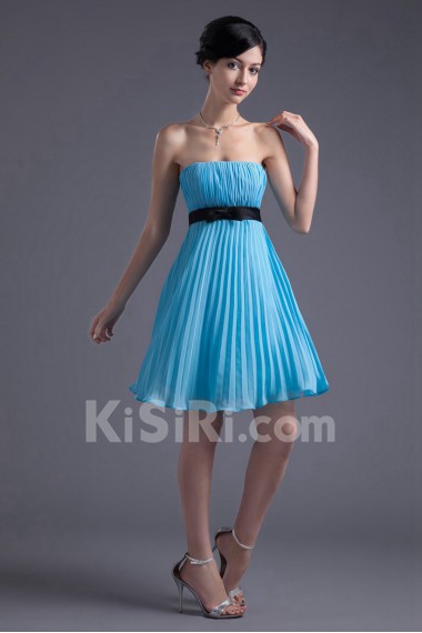 Chiffon Strapless Knee Length Dress with Sash