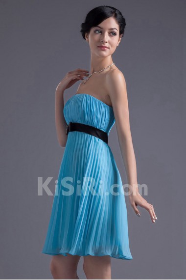 Chiffon Strapless Knee Length Dress with Sash