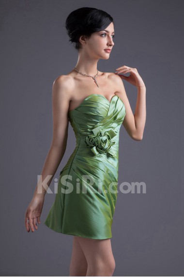 Taffeta Sweetheart Short Dress with Hand-made Flower