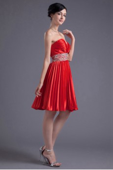 Satin Sweetheart Knee Length Dress with Embroidery