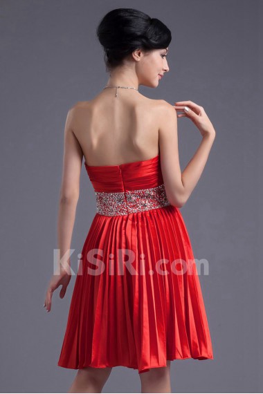 Satin Sweetheart Knee Length Dress with Embroidery