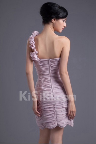 Chiffon One Shoulder Short Dress with Crisscross Ruched Bodice