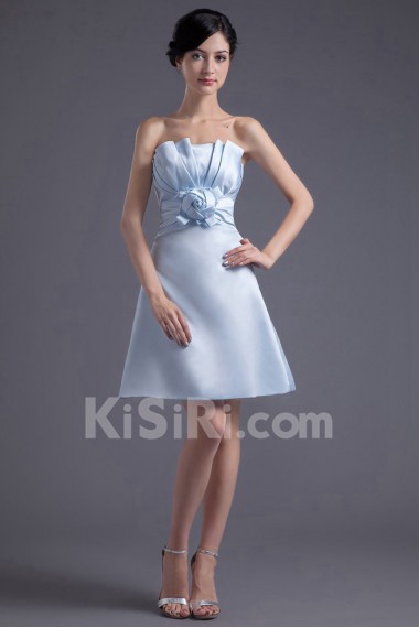 Satin Scallop A Line Short Dress with Hand-made Flower