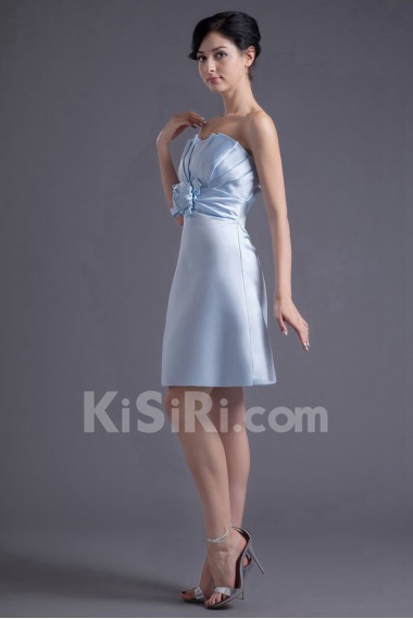 Satin Scallop A Line Short Dress with Hand-made Flower