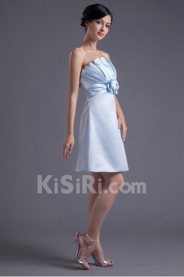 Satin Scallop A Line Short Dress with Hand-made Flower